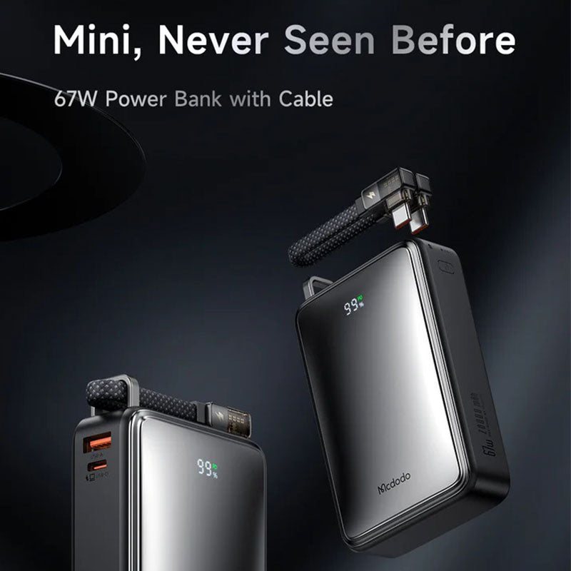 Mcdodo 67W 20,000 maH Power Bank with Built-in Cables, Digital Display, 2C+1A – MC4331
