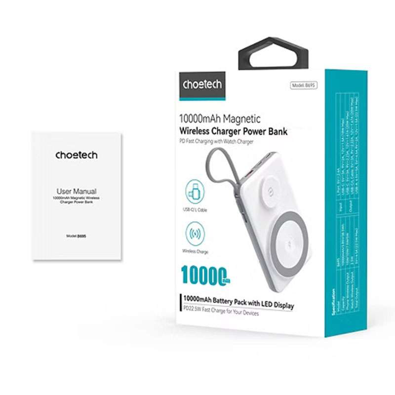 Choetech 10,000 mAh 2-in-1 MagSafe Wireless Power Bank with Apple watch Charger