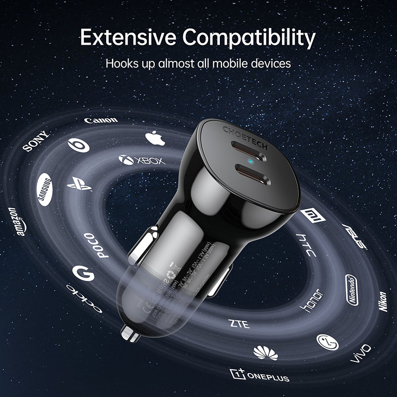 Choetech Dual USB-C Ports PD 40W Fast Car Charger