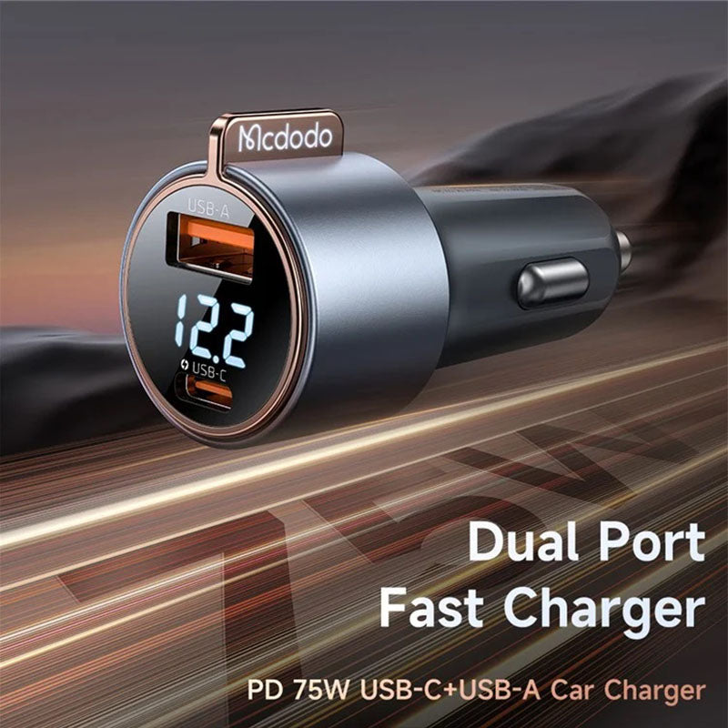 Mcdodo Car Charger Mobile 75W Dual Port USB A + C Fast Charging