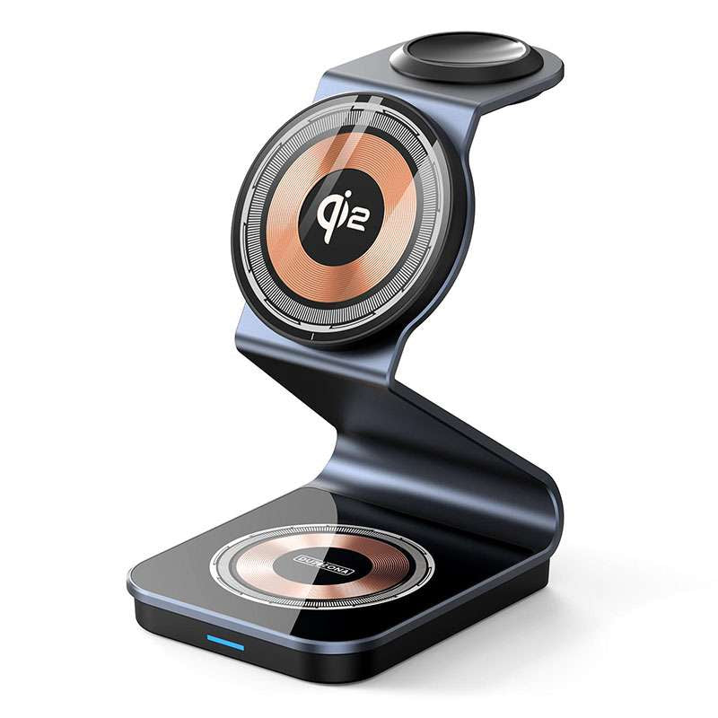 Duzzano W21 QI2 3 in 1 Transparent 15W Magnetic Magsafe Compatible Wireless Charger Stand for Phones, Airpods & Apple Watch