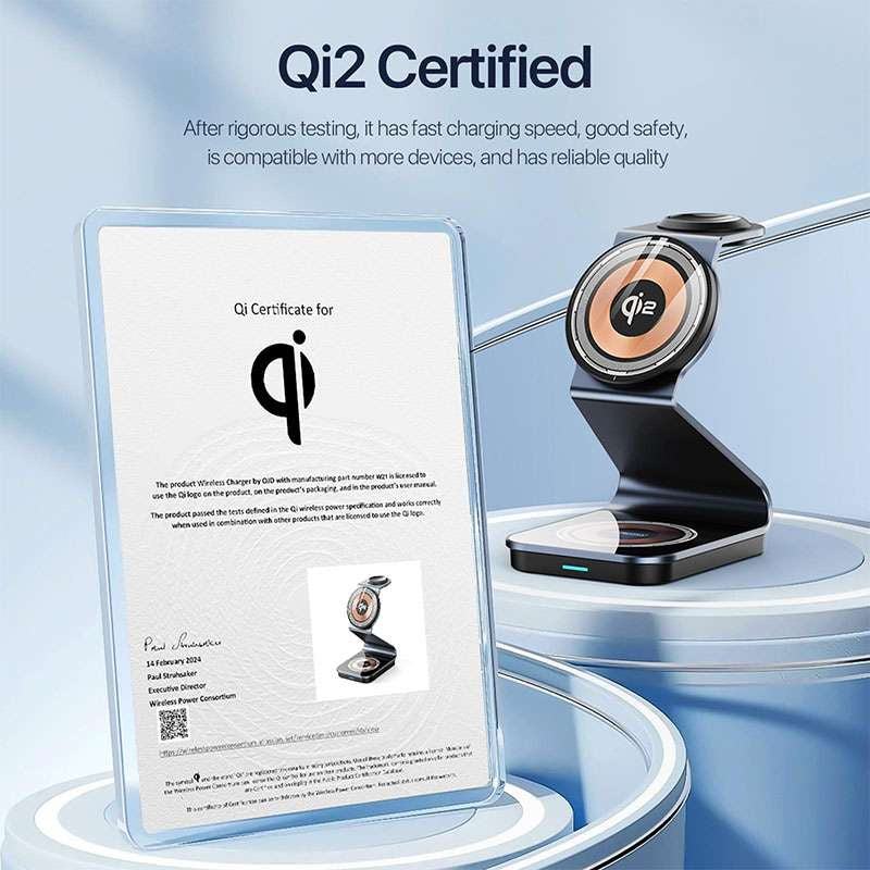 Duzzano W21 QI2 3 in 1 Transparent 15W Magnetic Magsafe Compatible Wireless Charger Stand for Phones, Airpods & Apple Watch