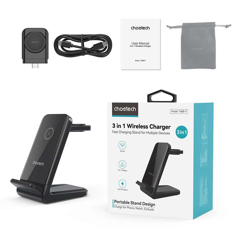 Choetech 15W 4-in-1 Wireless Charger Stand for Apple and Samsung Watc