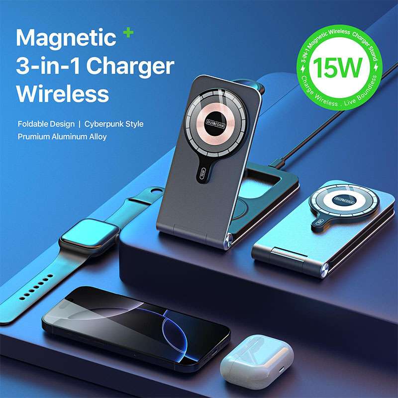 Duzzona Foldable 3in1 15W Magnetic Wireless Charger Stand
