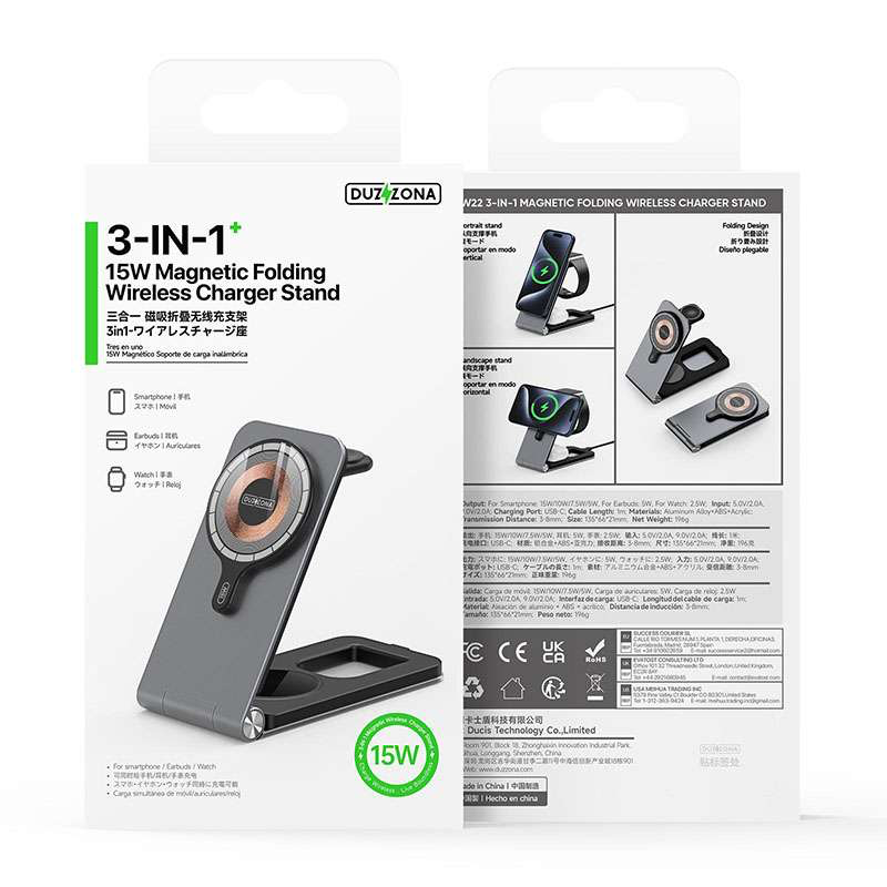 Duzzona Foldable 3in1 15W Magnetic Wireless Charger Stand