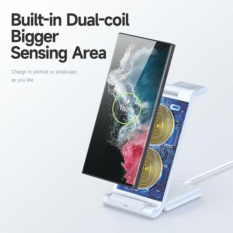 Universal Foldable 15W 3 in 1 Wireless Charger for Phones, Earbuds, Watches & More – W-10