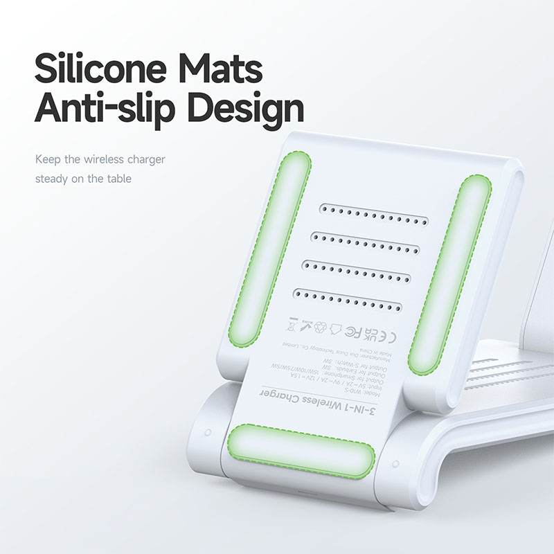 Universal Foldable 15W 3 in 1 Wireless Charger for Phones, Earbuds, Watches & More – W-10