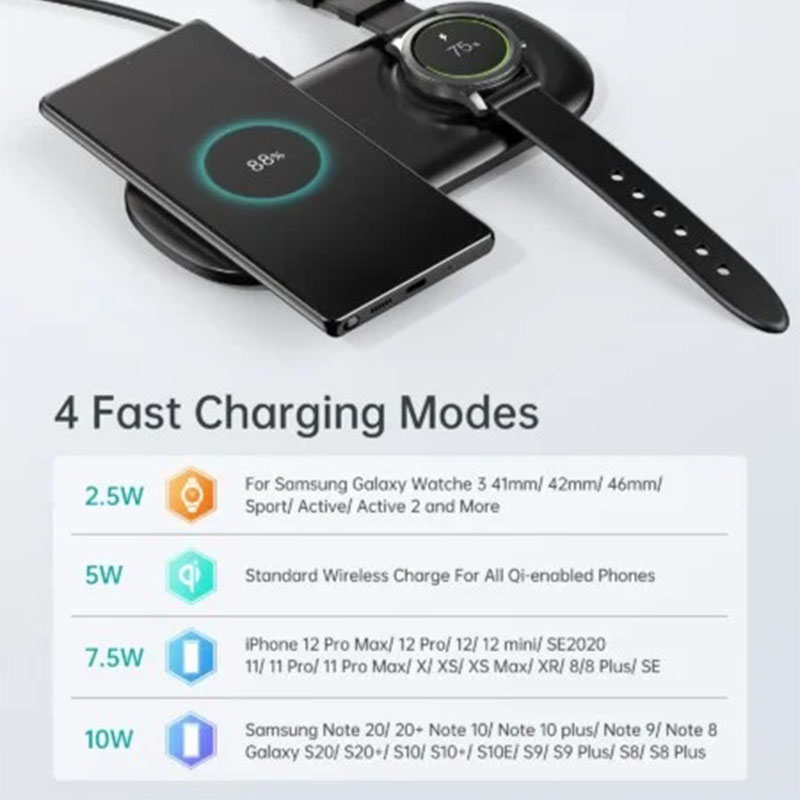 CHOETECH 2 In 1 Wireless Charger, 10W Max Wireless Charging Pad For Phones and Galaxy Watch