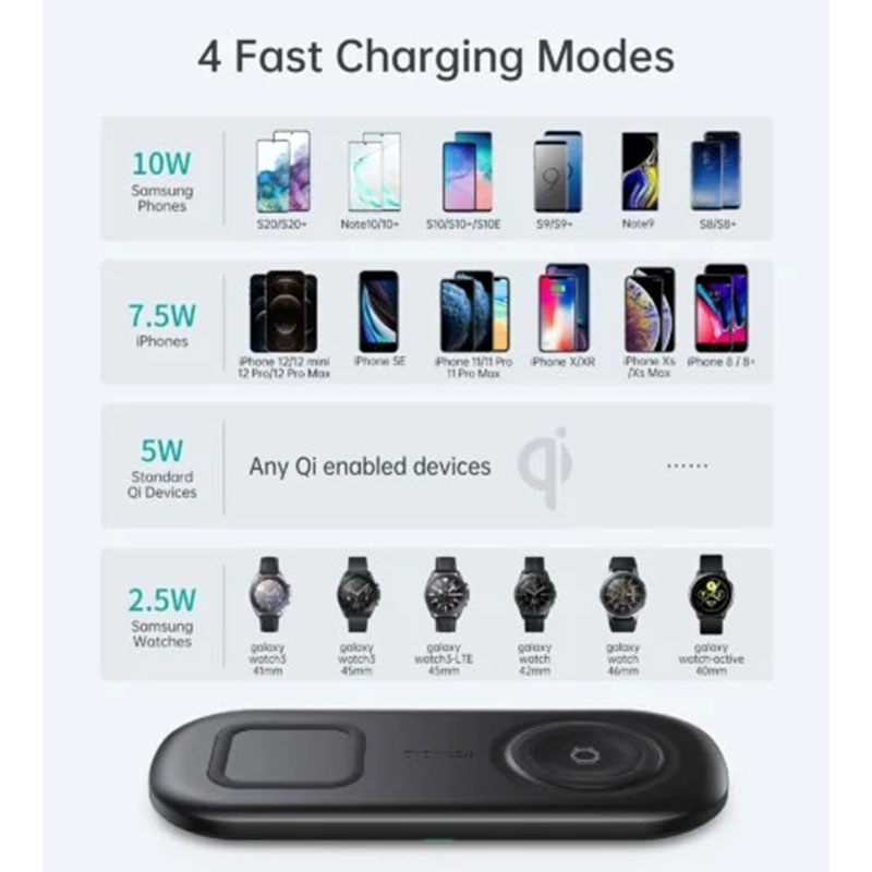 CHOETECH 2 In 1 Wireless Charger, 10W Max Wireless Charging Pad For Phones and Galaxy Watch