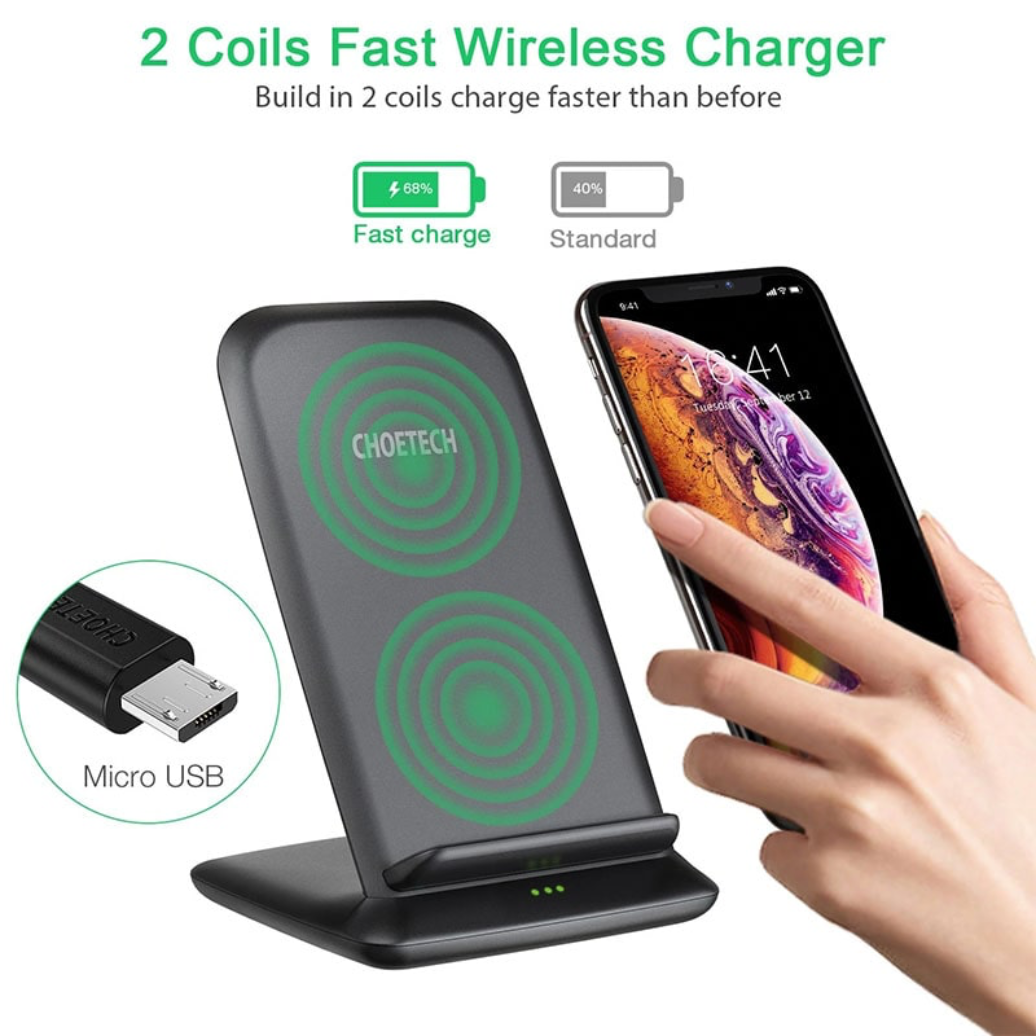 Choetech 15W Fast Wireless Charger Stand with Wall Charger US + 1.2m Cable