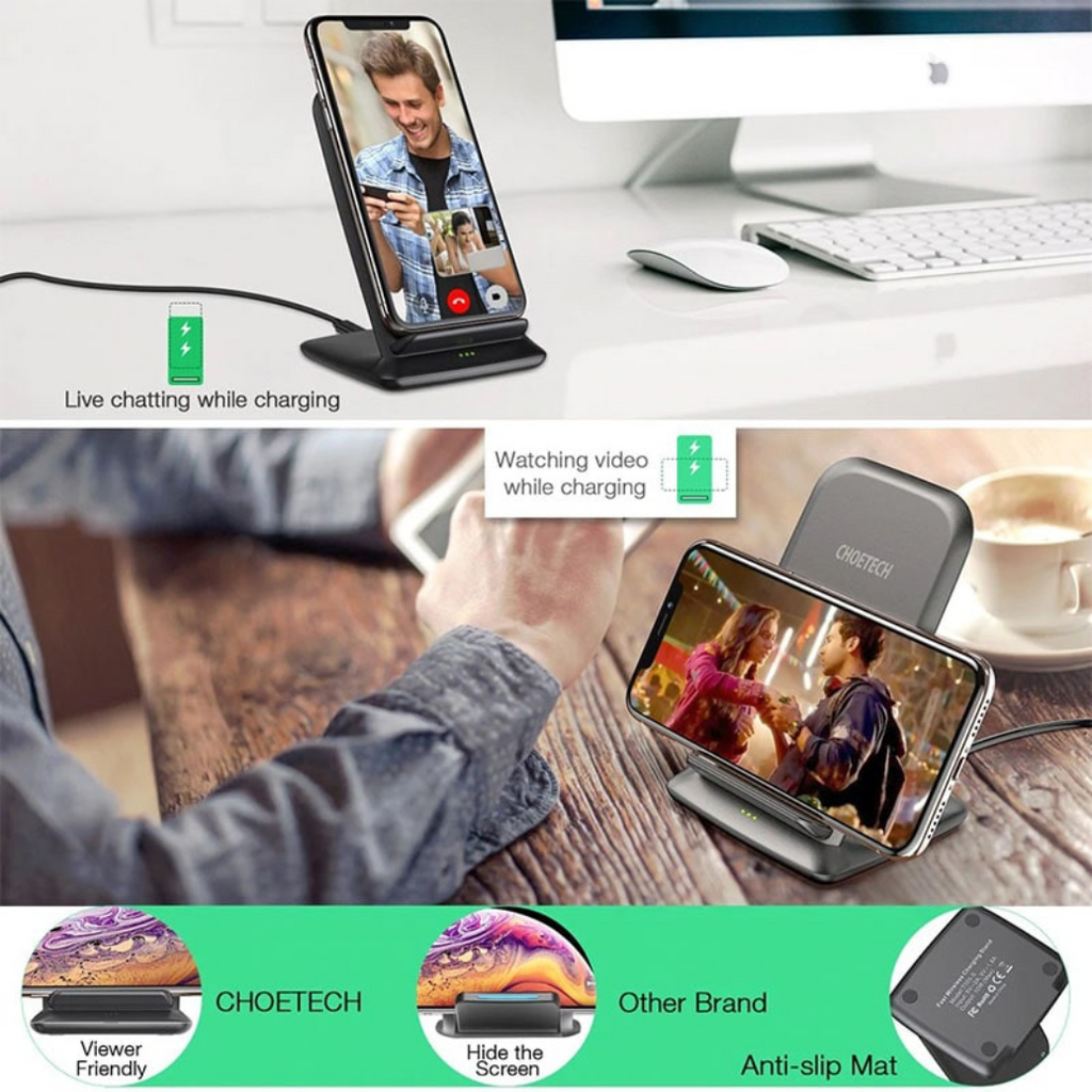 Choetech 15W Fast Wireless Charger Stand with Wall Charger US + 1.2m Cable