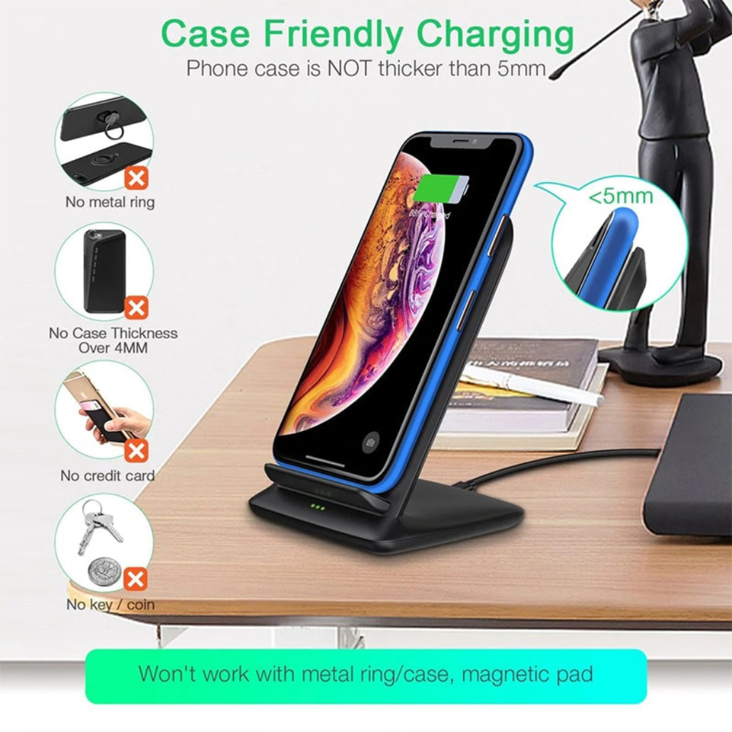 Choetech 15W Fast Wireless Charger Stand with Wall Charger US + 1.2m Cable
