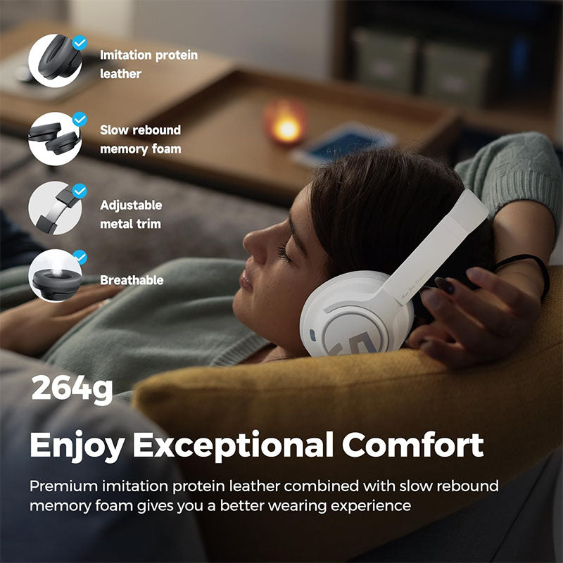 SoundPEATS Space Hybrid Active Noise Cancelling Wireless Headphones, 123H Playtime, Hi-Res Audio Wired, APP Custom EQ, Deep Bass, Comfort Ear Cups