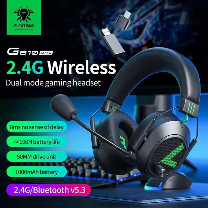 PLEXTONE G810 Wireless Gaming Headset 2.4GHz Bluetooth USB Gaming Headphones for PS5, PS4, PC, Switch, Mobile Phone , Xbox