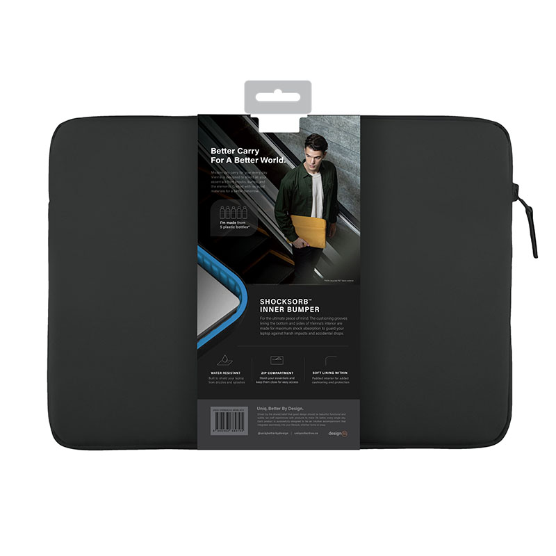 Uniq Vienna Fabric Protective Laptop Sleeve (Fits upto 16” Devices) – Midnight Black