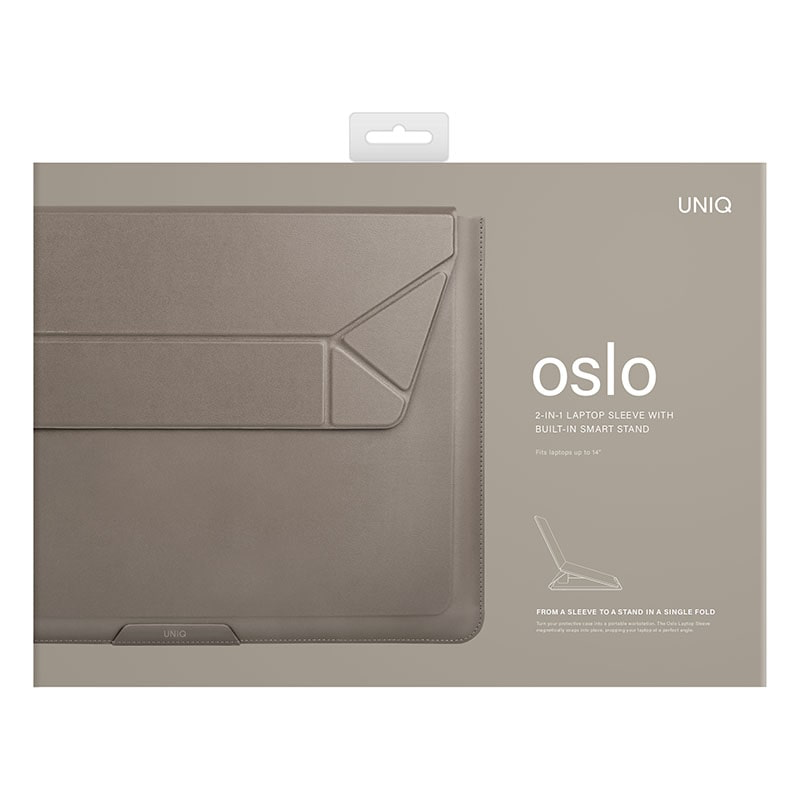 UNIQ Oslo 2in1 Laptop Sleeve & Stand Fits up to 14″ Devices – Stone (Grey)
